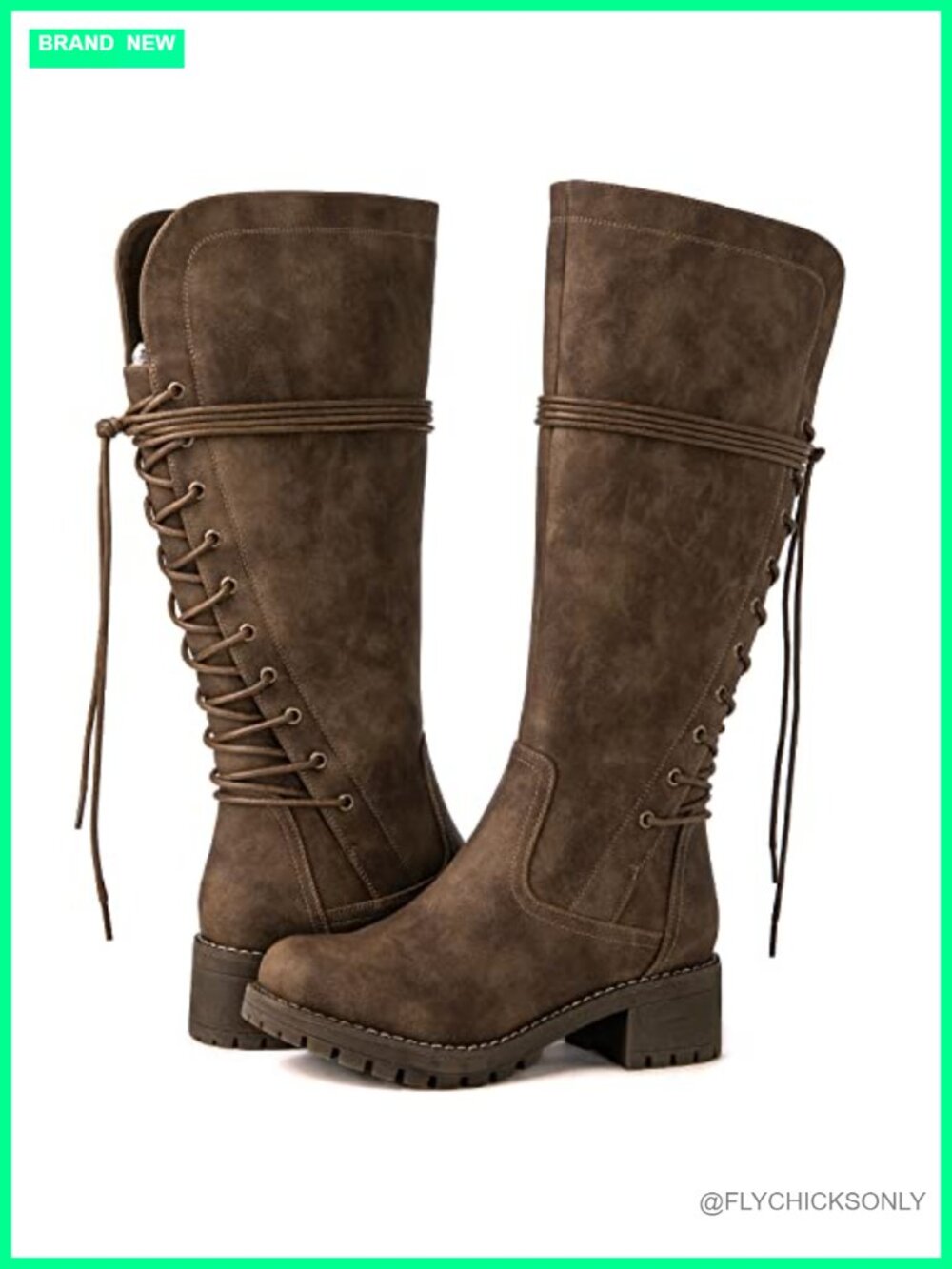 Knee-High Faux Leather Lace Up Back Boots